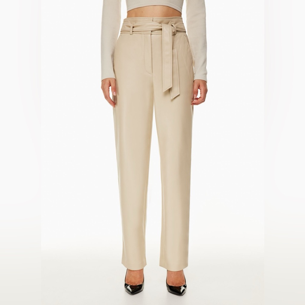 🥯 NWT Aritzia Vegan Belted Pant Trouser Sand White Sz 8 - Picture 2 of 11